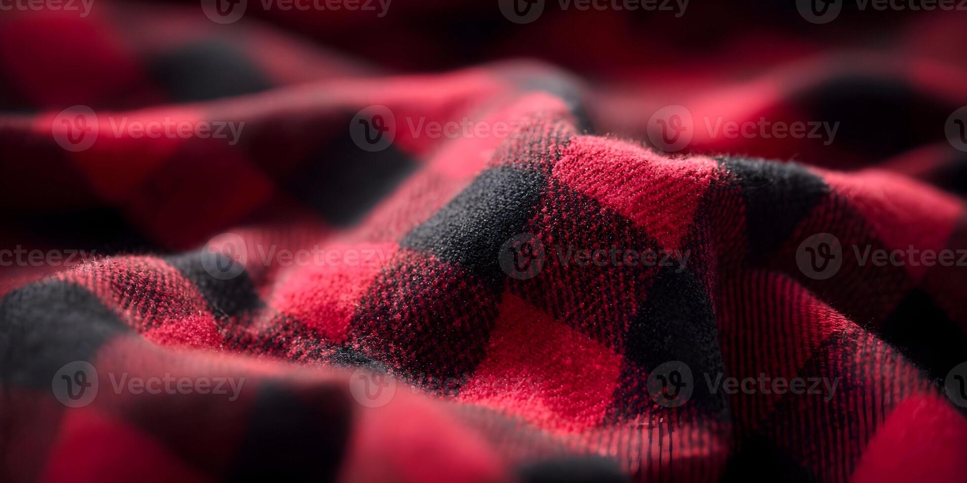 Close up of red and black buffalo plaid fabric texture photo