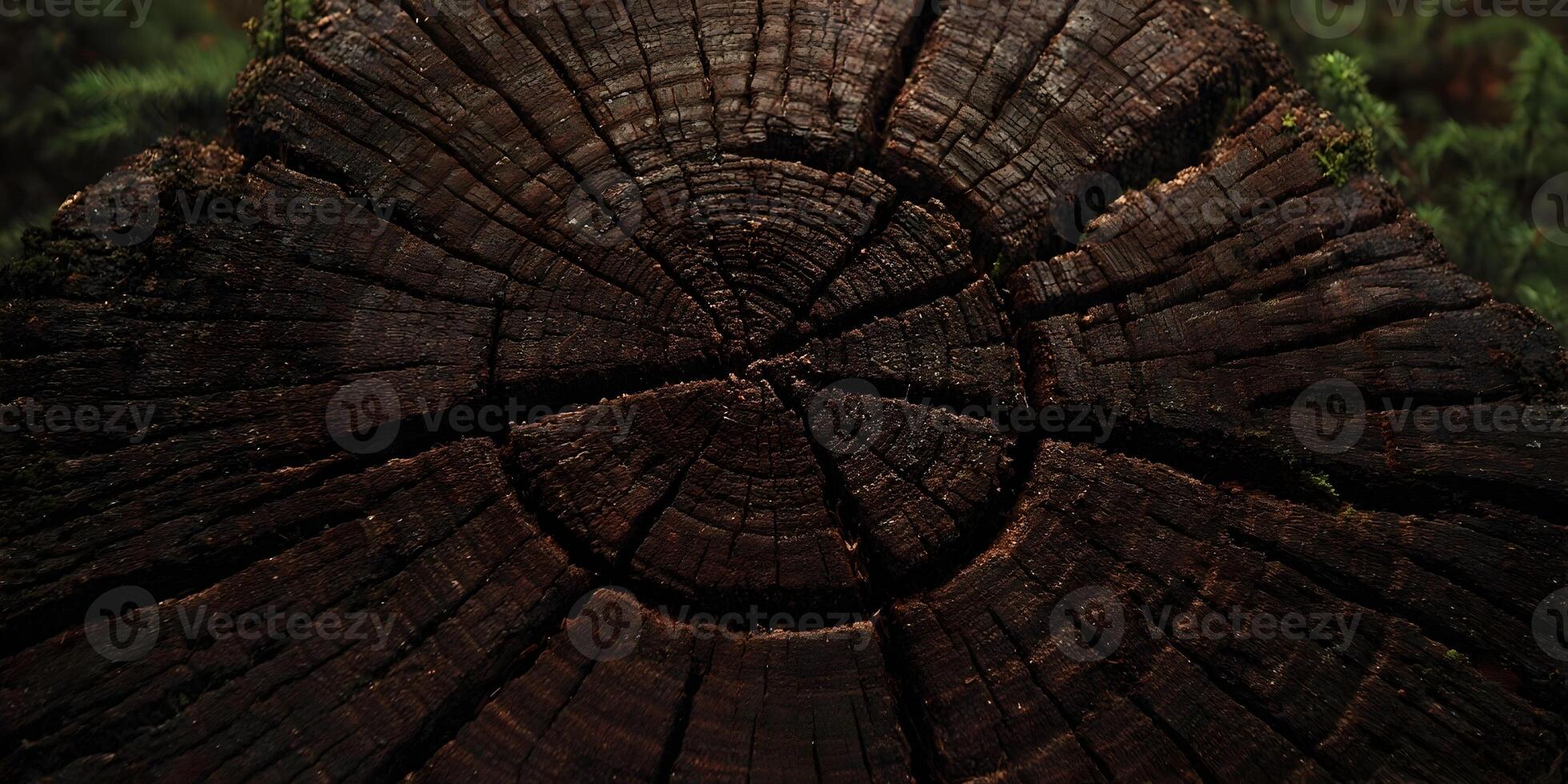 Detailed texture of dark brown tree stump cross section photo