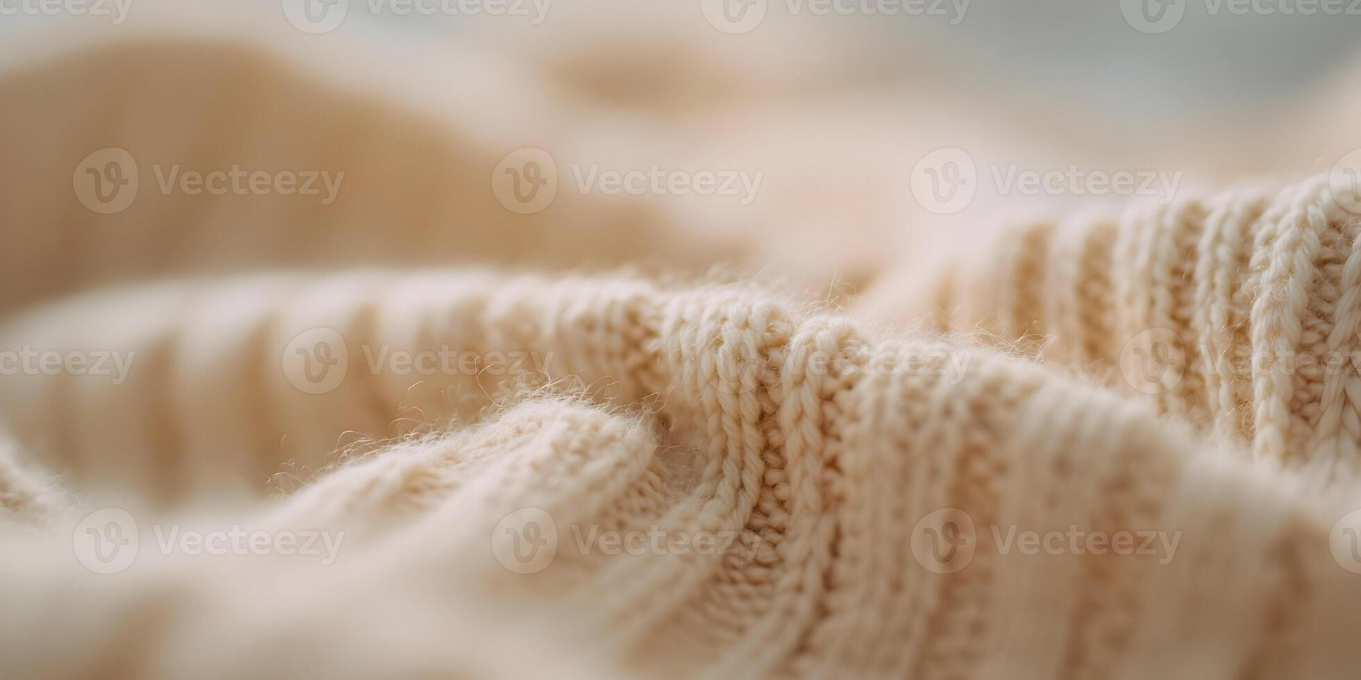 Cream Knitted Fabric Texture Close Up Soft Wool Detailed Pattern Cozy Winter Autumn Background photo