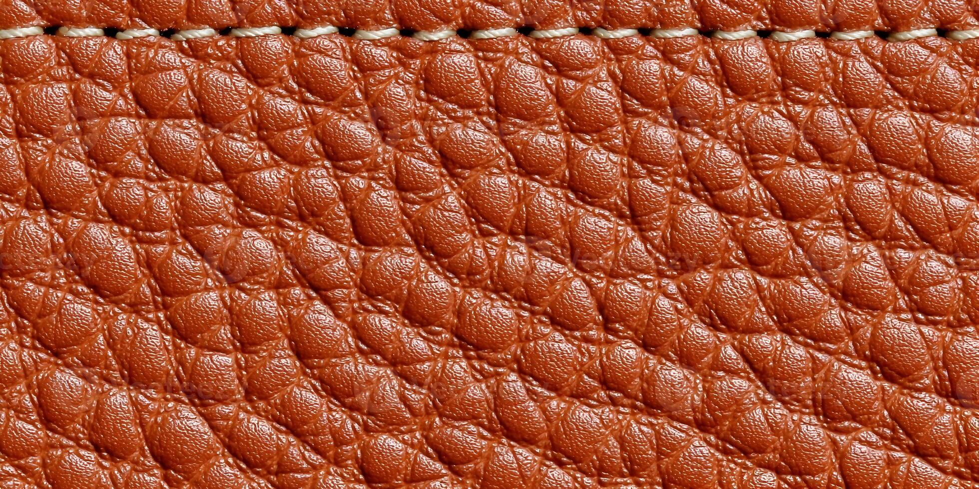 Brown Leather Texture with White Stitching Seamless Pattern photo