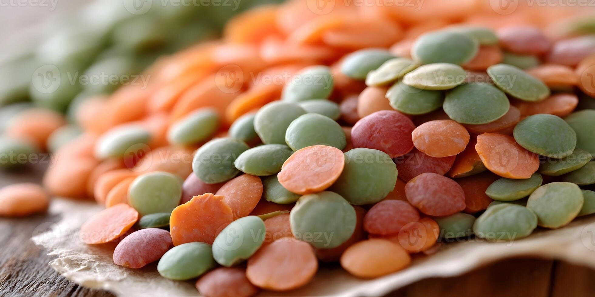 Pile of Red Green and Orange Lentils Close Up photo