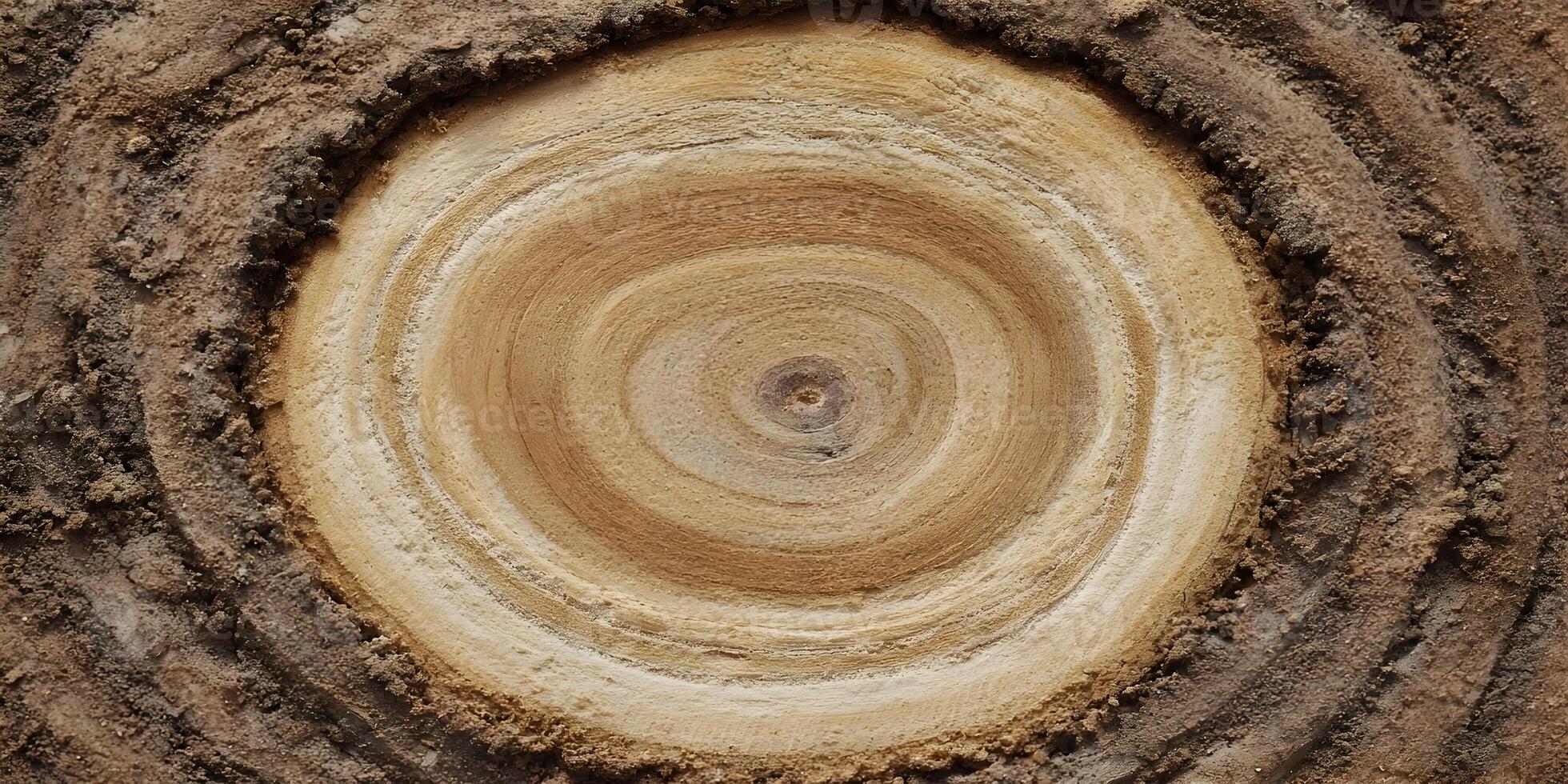 Tree Stump Cross Section with Soil Texture Detailed concentric rings wood grain earth photo