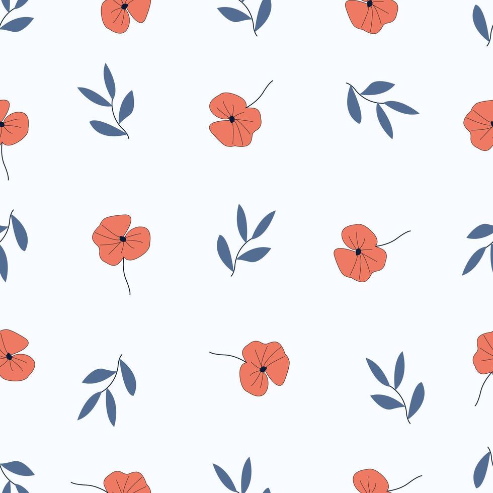 A pattern with red flowers and leaves floral theme vector