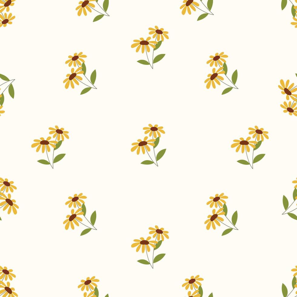 A pattern yellow flowers on a white background Seamless floral pattern. Motives are scattered randomly. Flower pattern background. cute pattern. vector