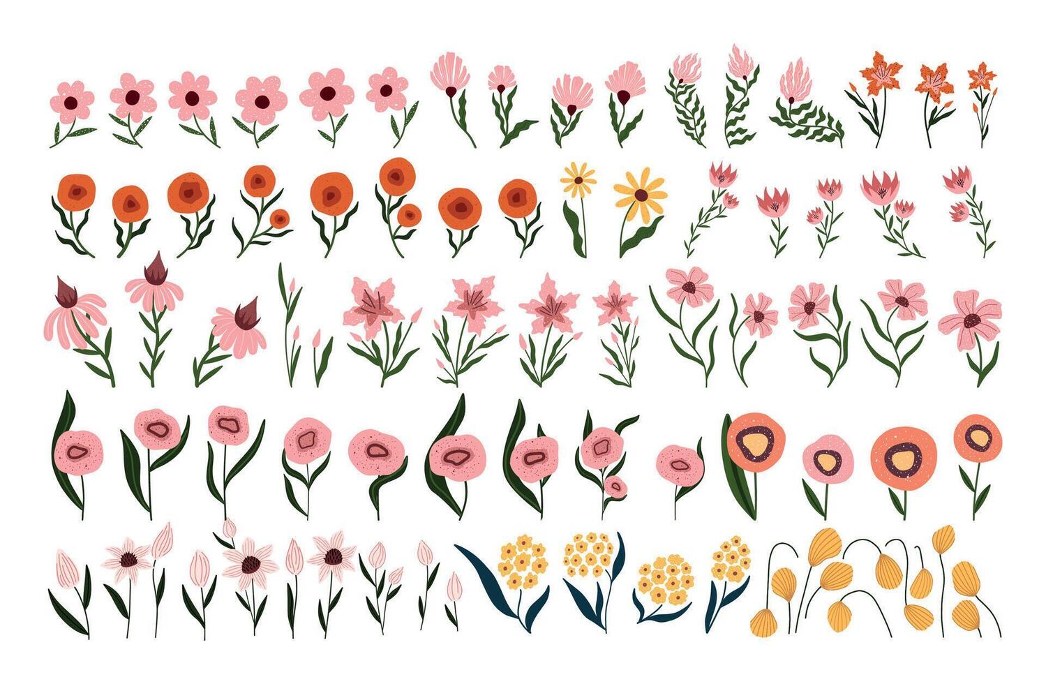 Vibrant floral illustrations pack vector