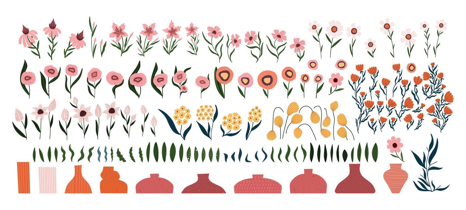 Colorful flowers and vases illustration design vector