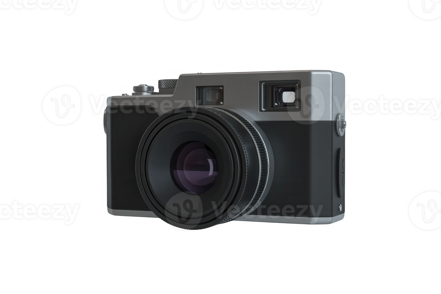 Close up of a vintage style camera with a large lens on a transparent background background png