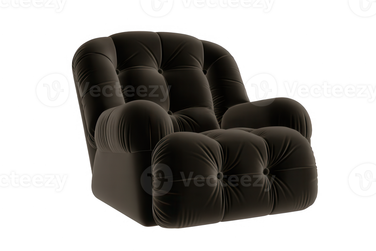 dark brown velvet armchair with button tufting on a transparent background png