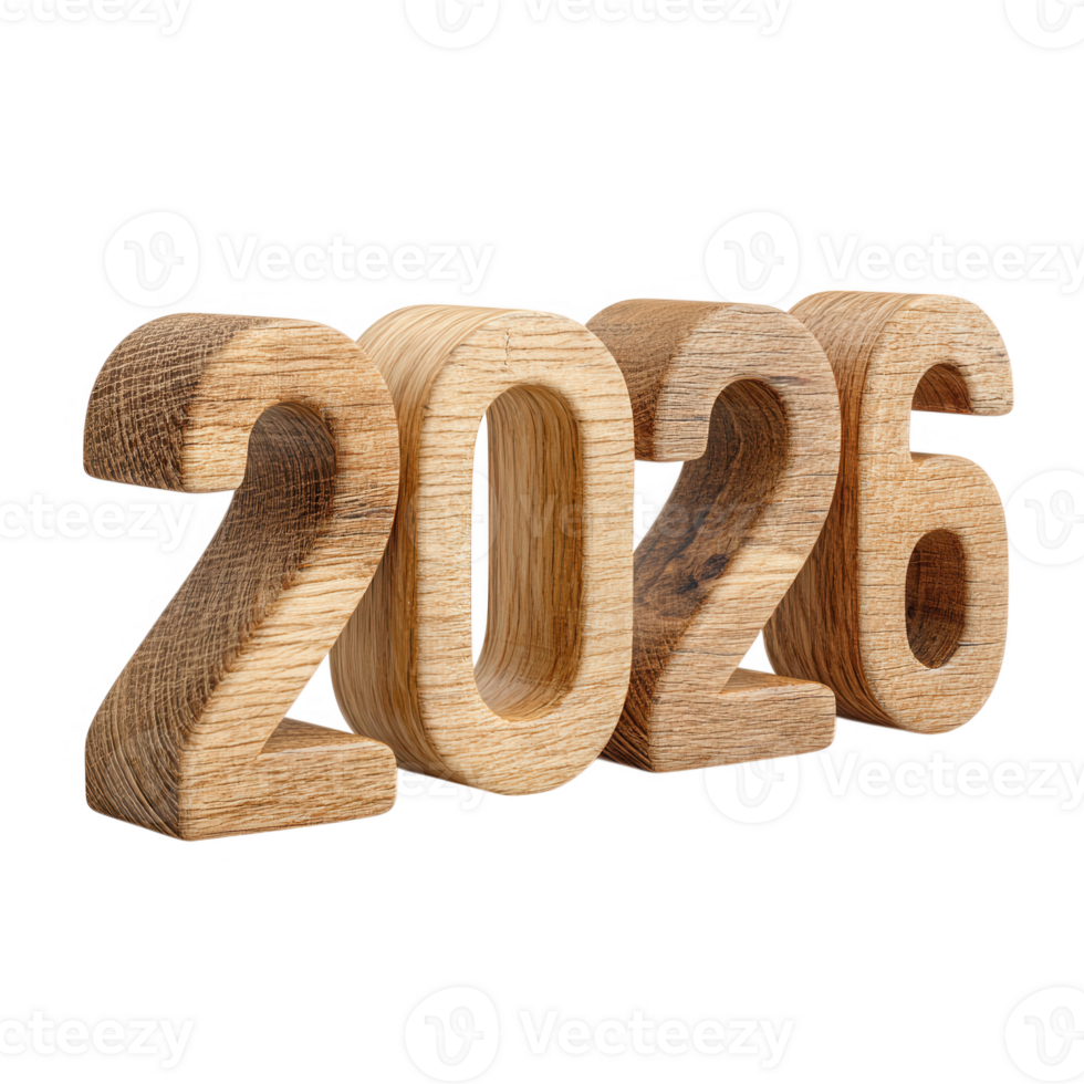 Wooden year design showcasing the upcoming year with carved numerals for future events promotion png