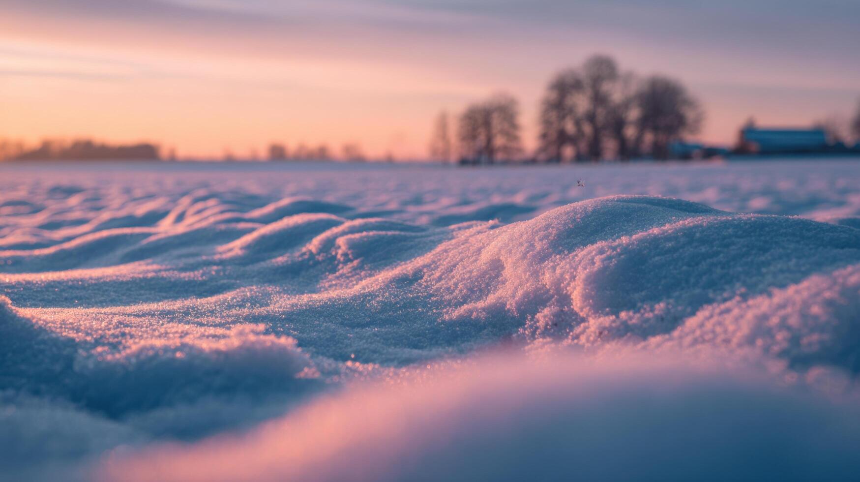 A Snowy Landscape At Sunset With A Soft Glow photo