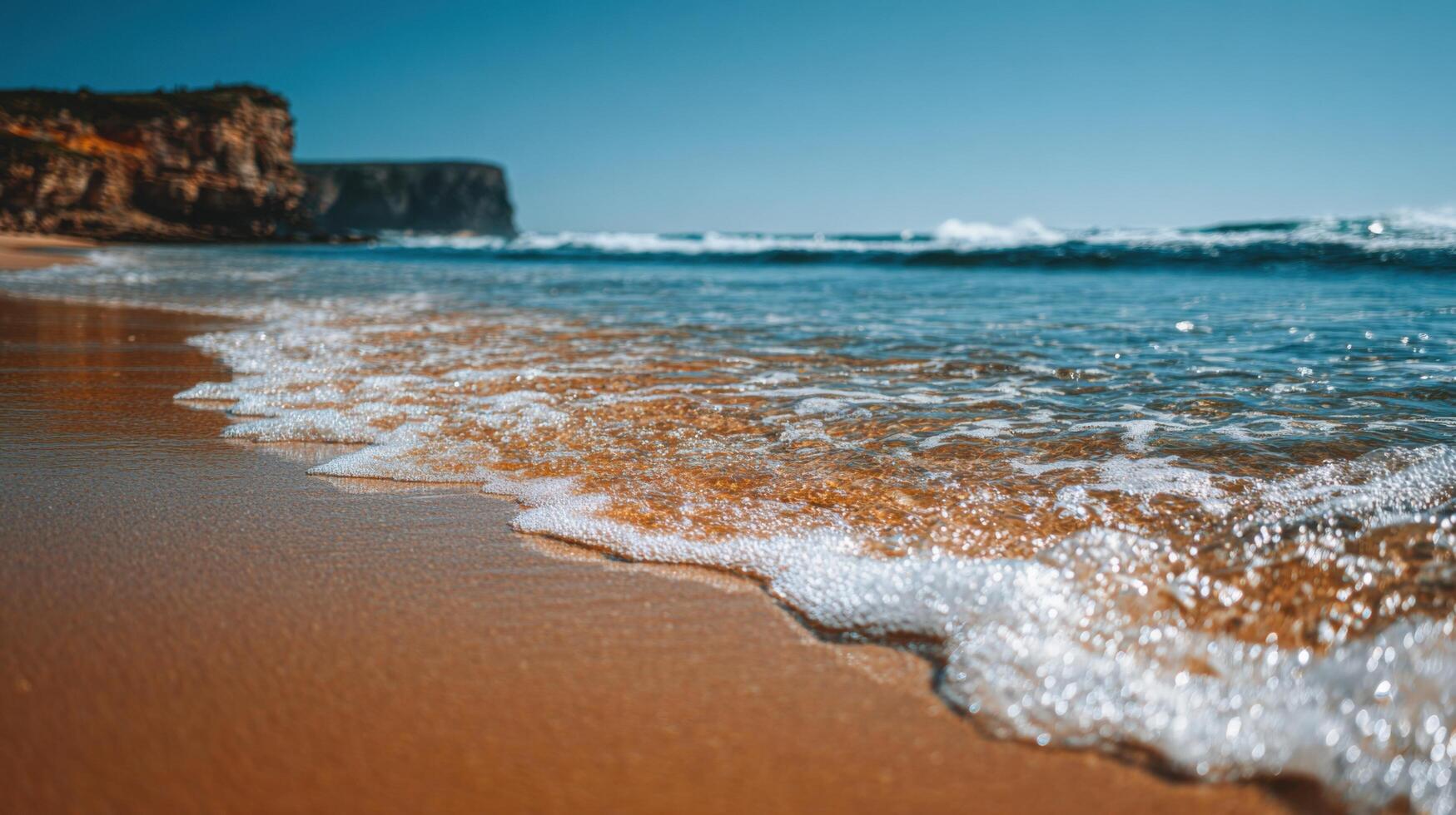 A Sparkling Ocean Meets The Coastline In Summer photo