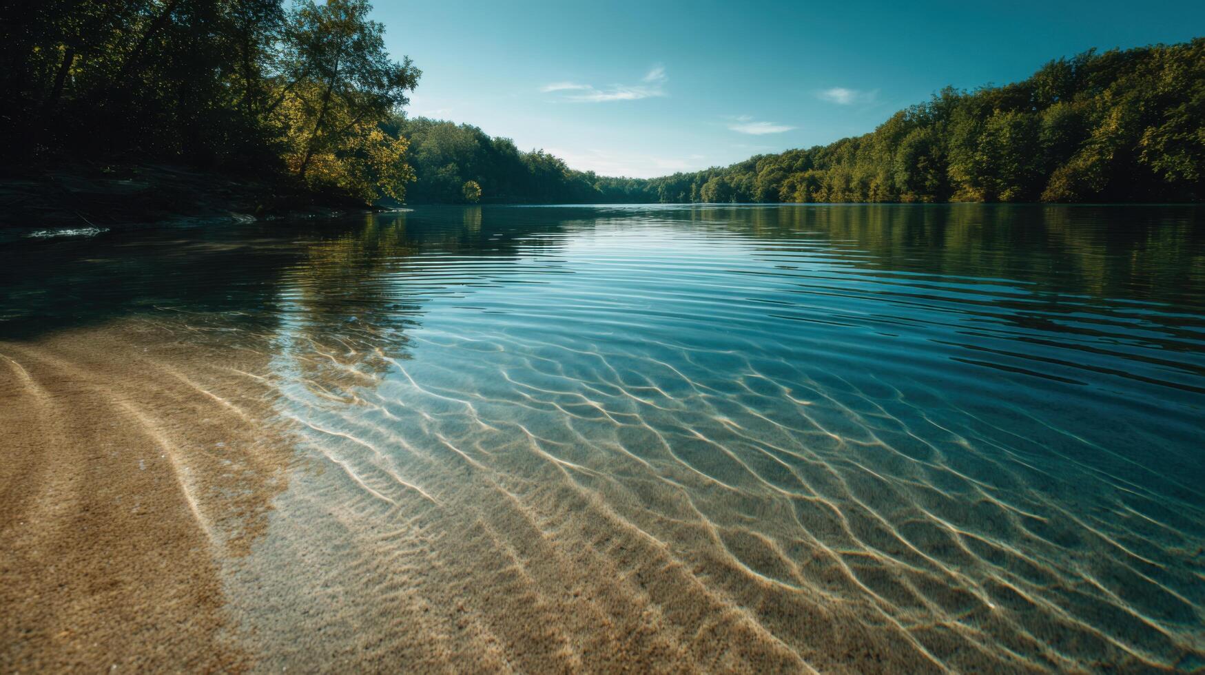 A Sunlit Lake With A Clear View Of The Sand Below photo