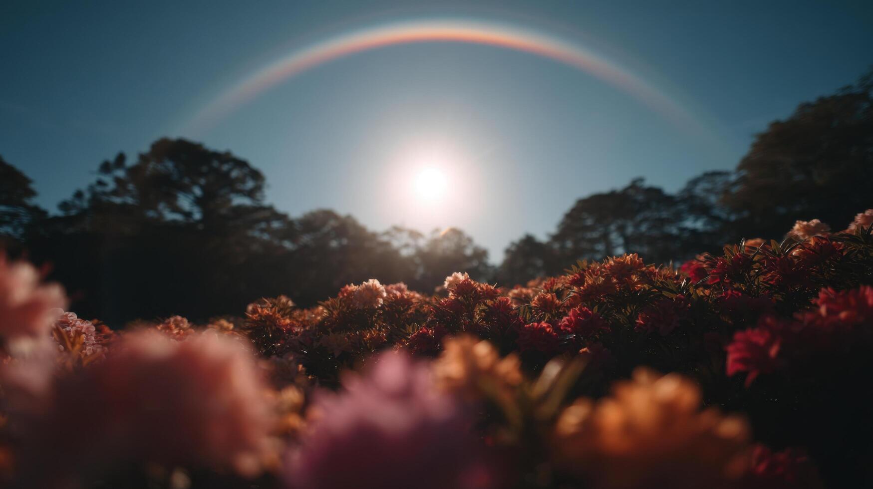 An Expansive Flower Garden Beneath A Sun Halo photo