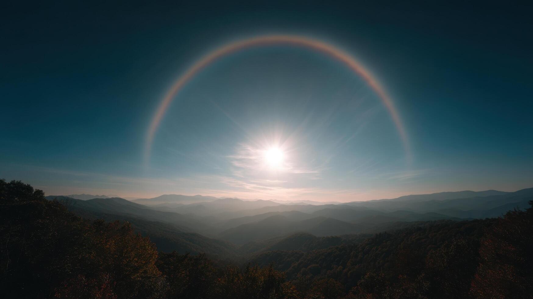 An Expansive Forest Under a Solar Halo Effect photo
