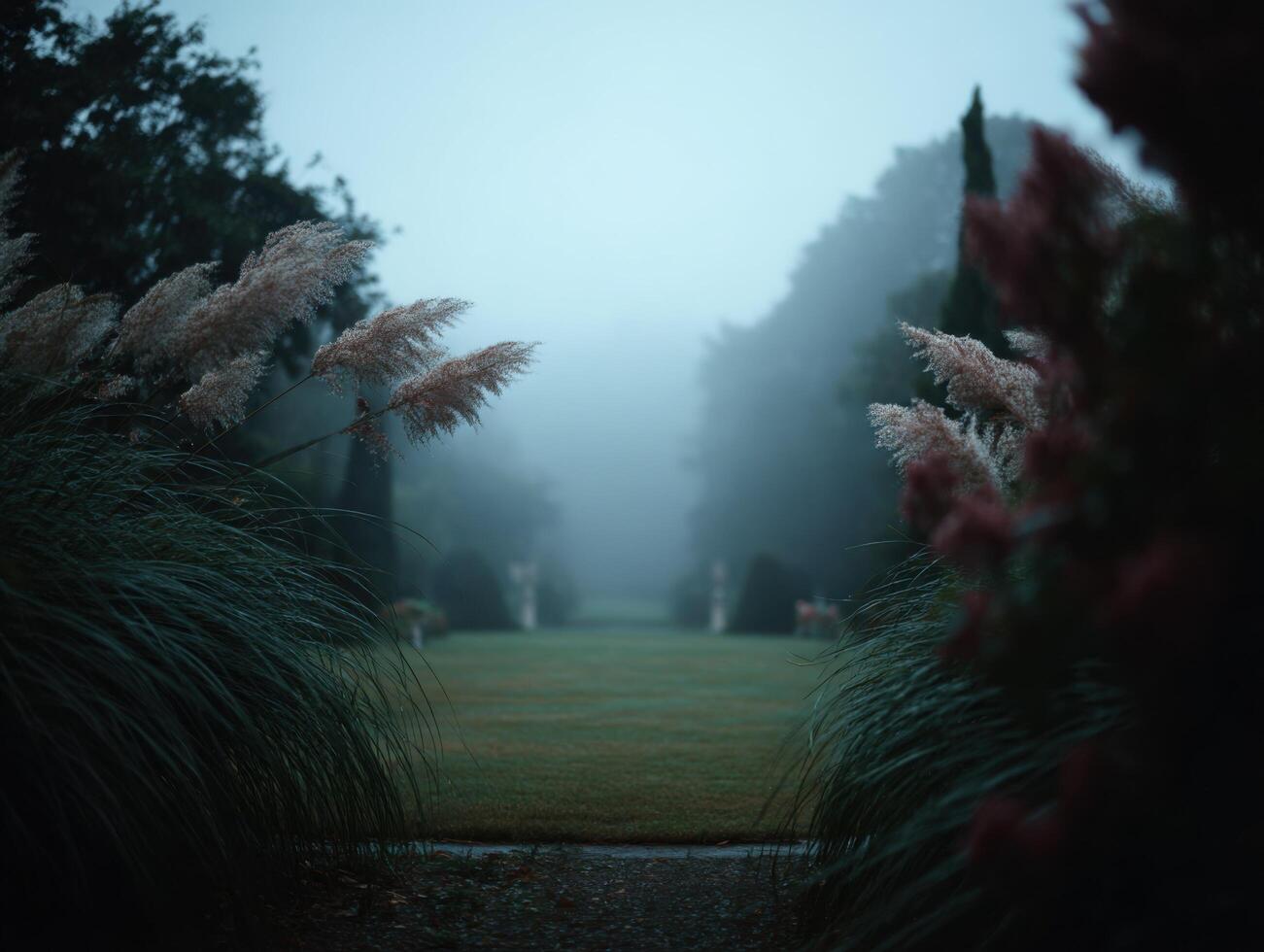 An Open Garden Is Engulfed By A Mysterious Fog photo