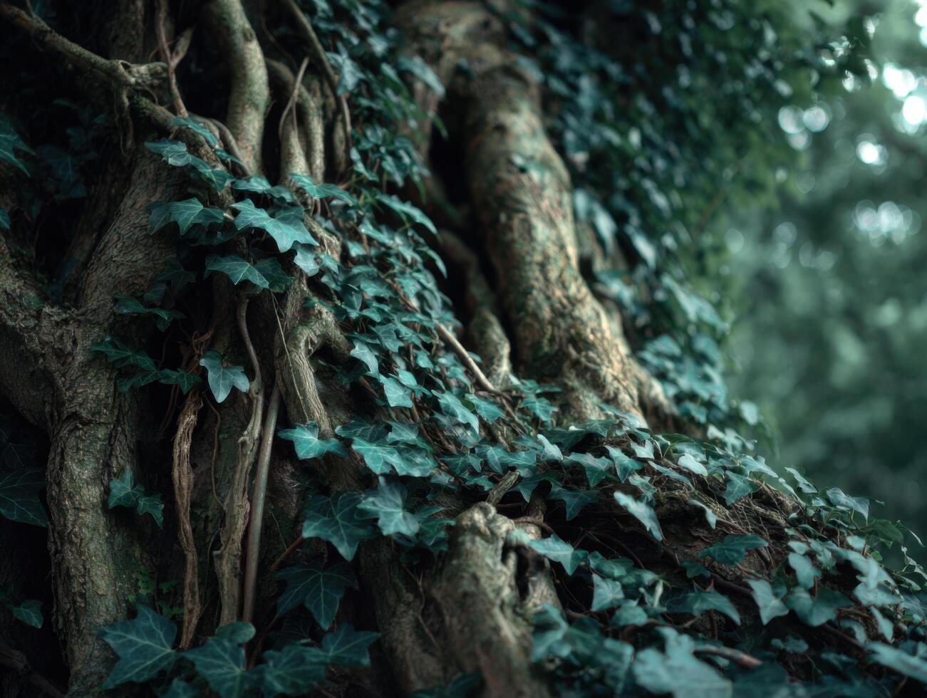An Old Tree With Thick Ivy That Looks Mysterious photo