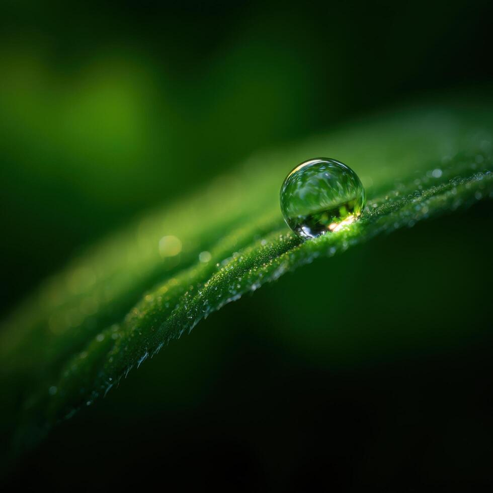 Close Up View of a Dewdrop Resting on a Leaf photo