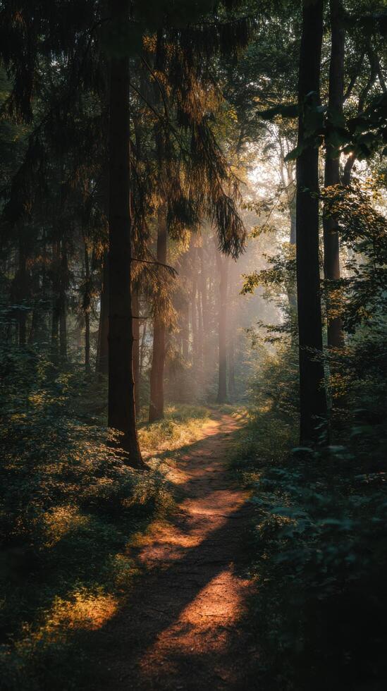 Another Forest Path At Sunset In A Tranquil Scene photo