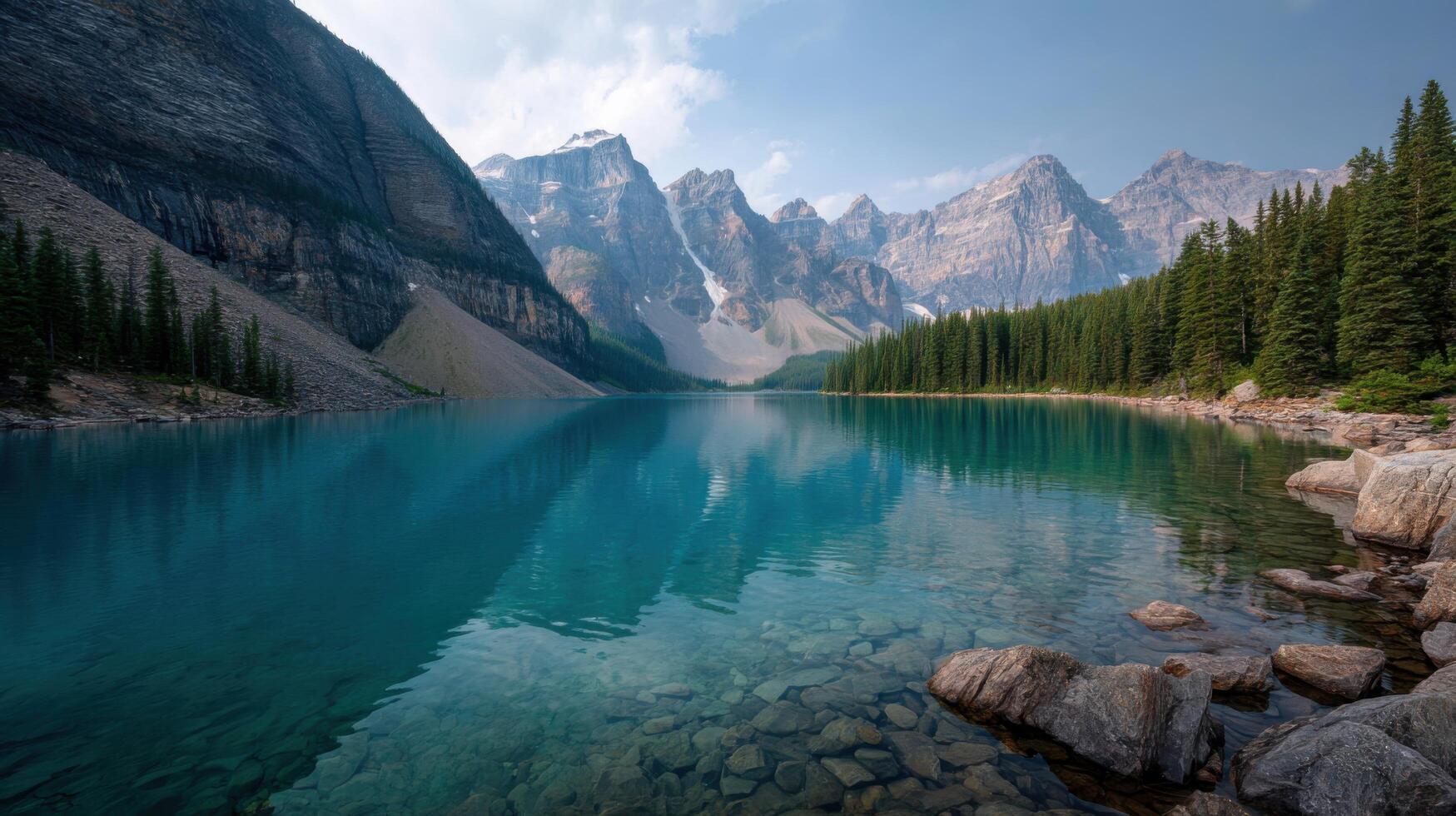 Breathtaking And Icy Peaks Around A Glacial Lake photo