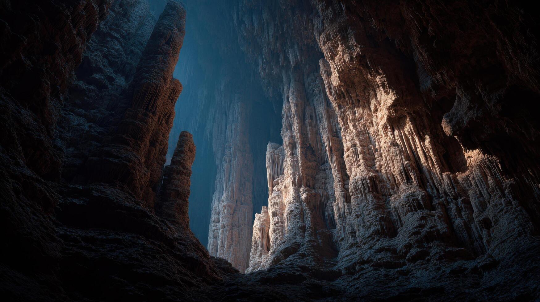 Awe Inspiring And Ancient Columns In A Grand Cavern photo