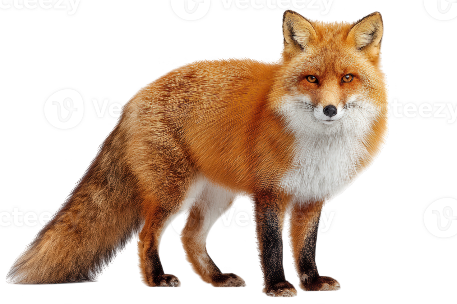Captivating red fox standing gracefully with a bushy tail and vibrant fur in a wildlife setting png