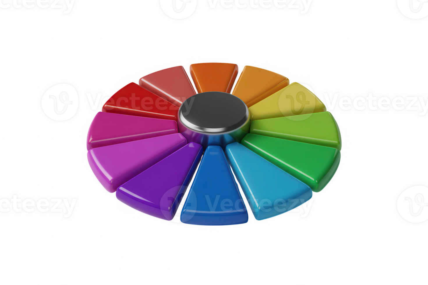 A vibrant color wheel with rainbow hues and a metallic center on a transparent background display png