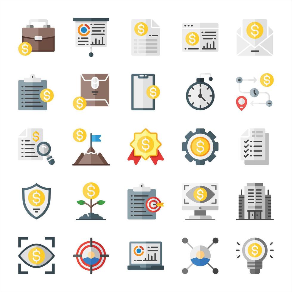 Business finance icons in a grid layout vector