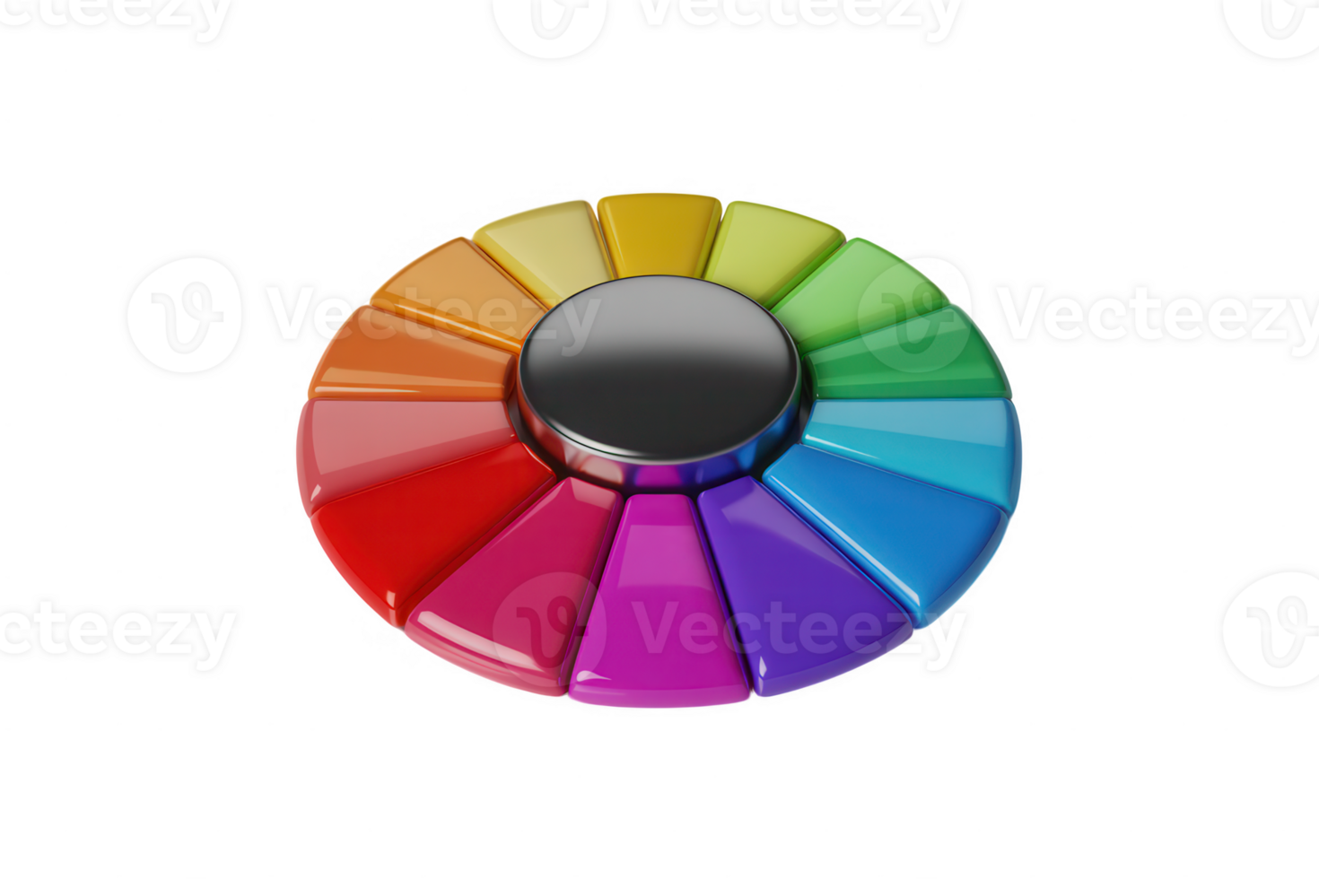 A colorful wheel with segments of rainbow colors isolated on a transparent background png
