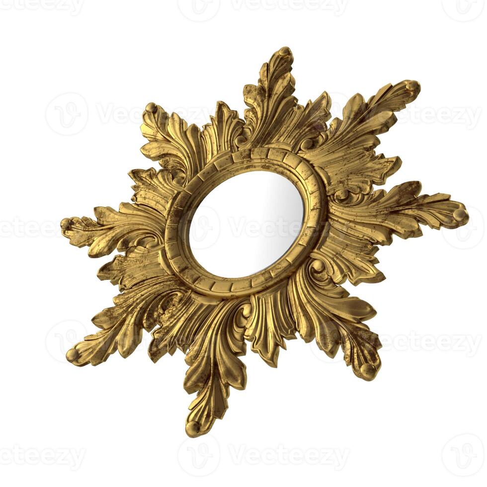 Gold Leaf Sunburst Mirror Antique Design Decor, 3d, white background photo
