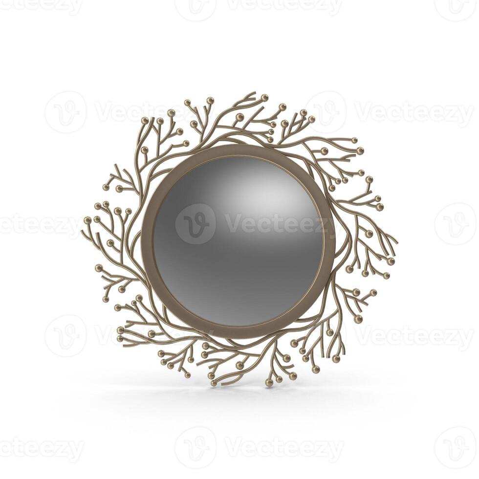 Elegant Round Mirror Floral Branch Design Home Decor Wall Mirror Interior Design Accent 3d white background photo
