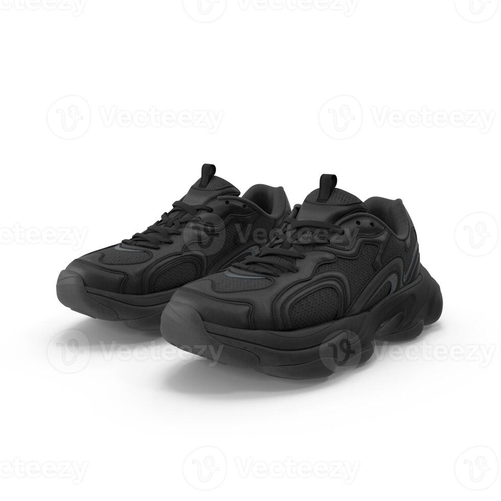 Stylish Black Sneakers Chunky Sole Fashion Footwear, 3d, white background photo