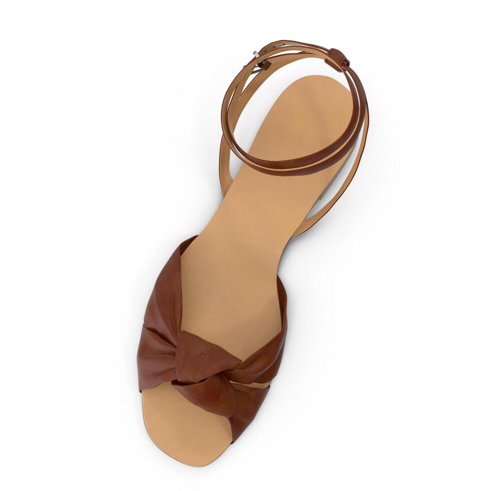 Brown Leather Knot Sandals, Summer Fashion Footwear, white background photo