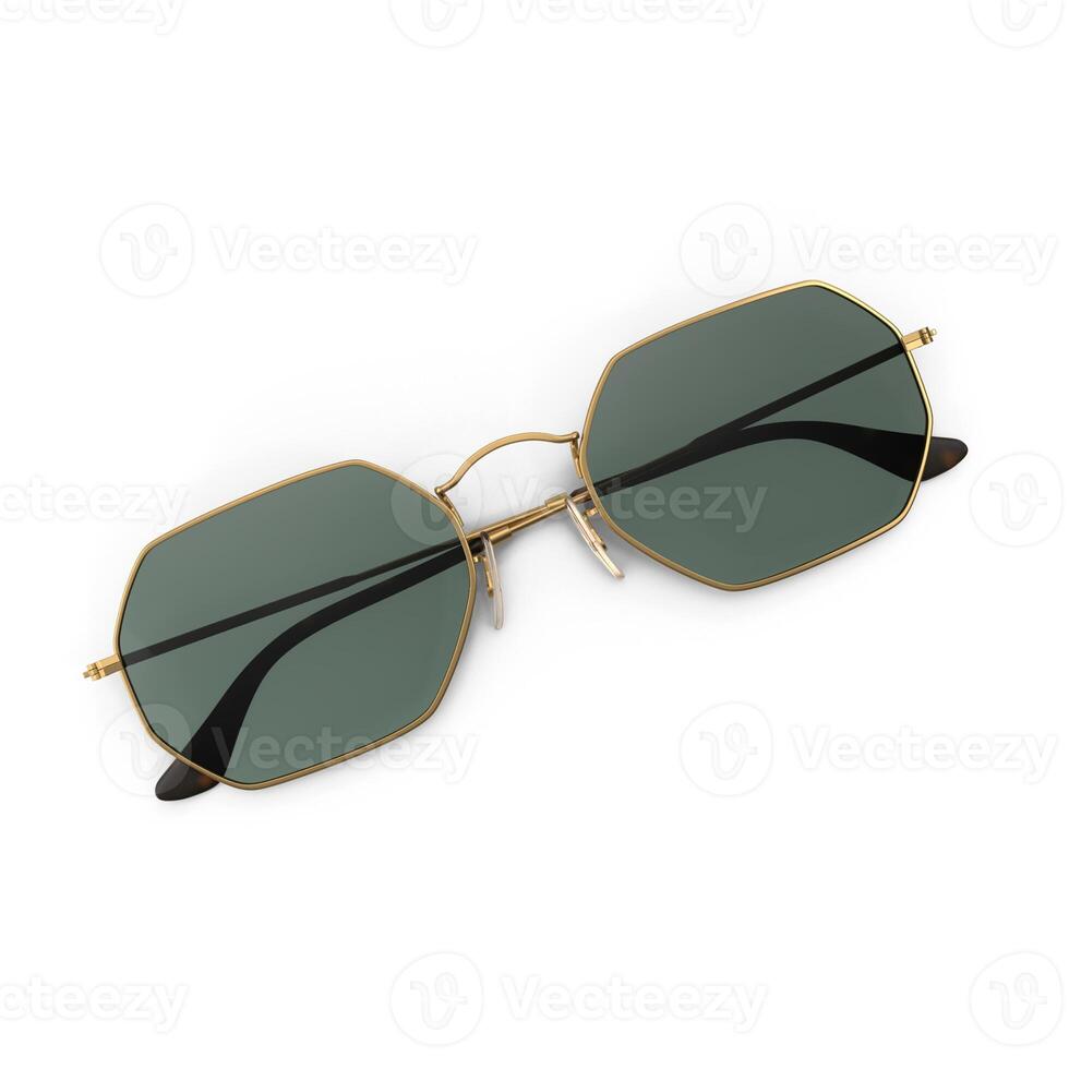 Gold Octagon Sunglasses Trendy Eye Protection, 3d, white background photo