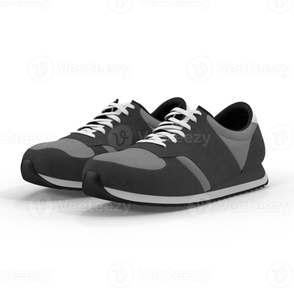 Classic Sneakers A Pair of Grey and Black Running Shoes, 3d, white background photo