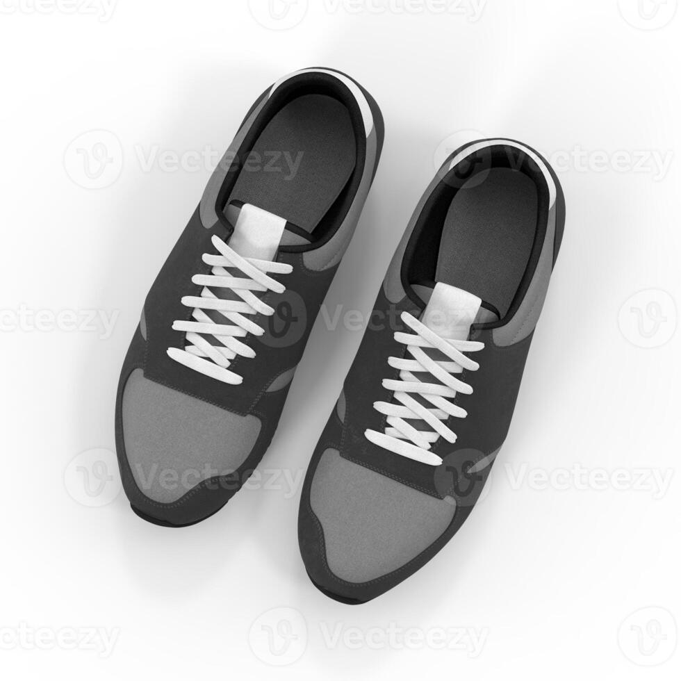 Stylish Sneakers Minimalist Shoe Design Athletic Footwear Grey and Black Trainers, 3d, white background photo