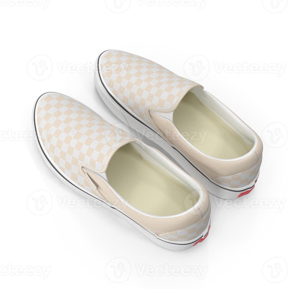 Classic SlipOn Canvas Shoes Beige Checkerboard Pattern Footwear , 3d, white background photo