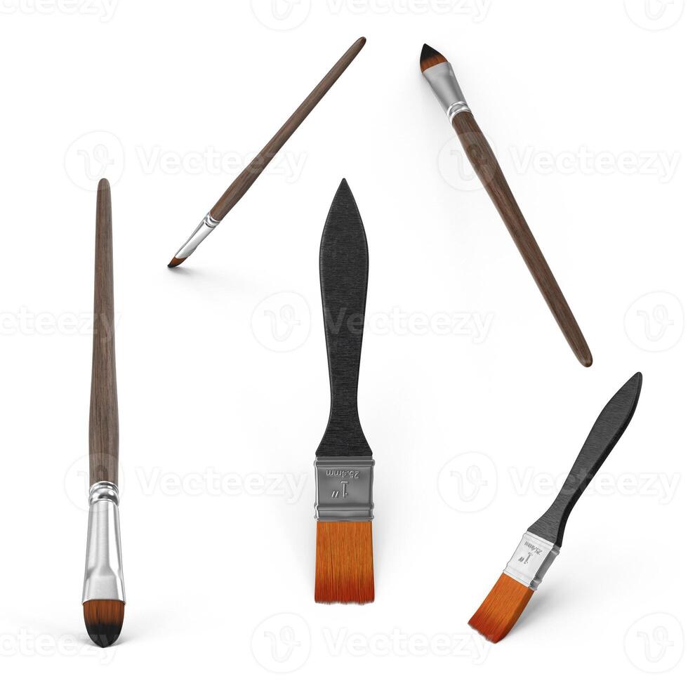 Painting Brushes Professional Art Supplies Artist Tools Brush Set Variety of Brushes, 3d, white background photo