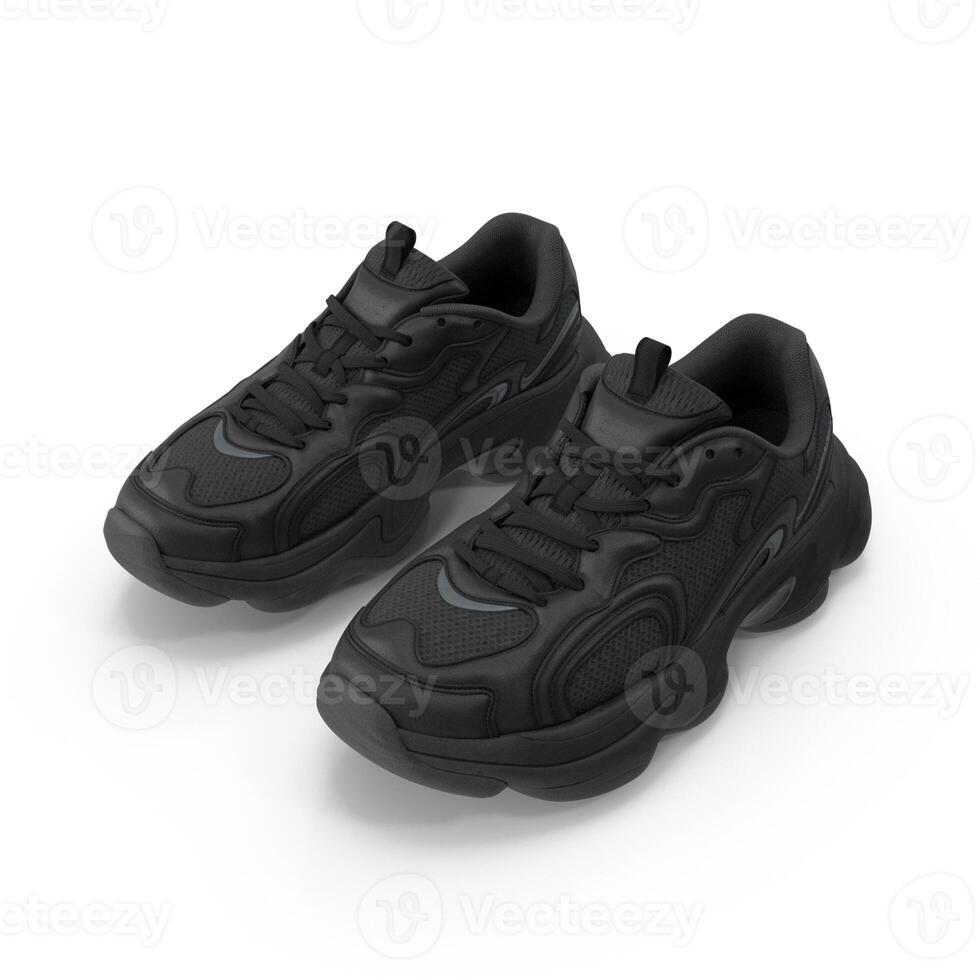 Stylish Black Sneakers Chunky Sole Casual Design, 3d, white background photo