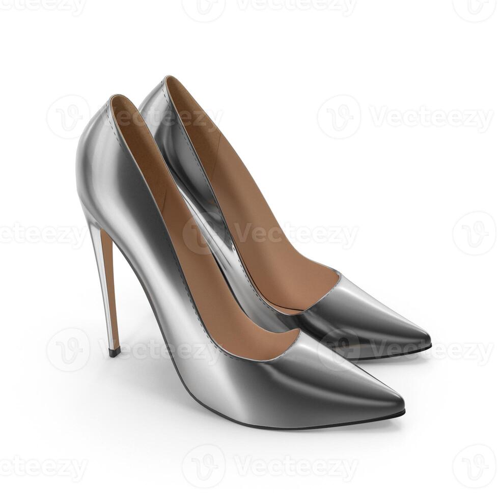 Silver Stilettos Elegant PointedToe High Heels for Women, 3d, white background photo