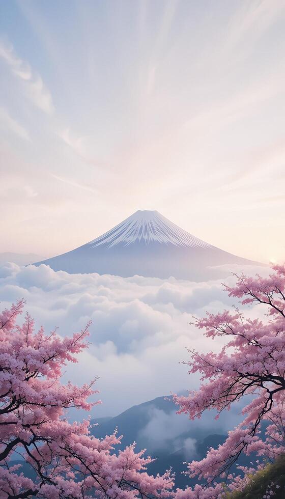 Sakura Dawn Over the Snowy Summit photo