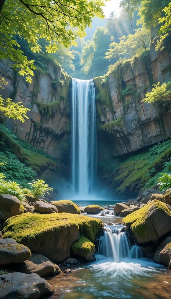 Enchanting Waterfall Hidden in Tropical Wilderness photo