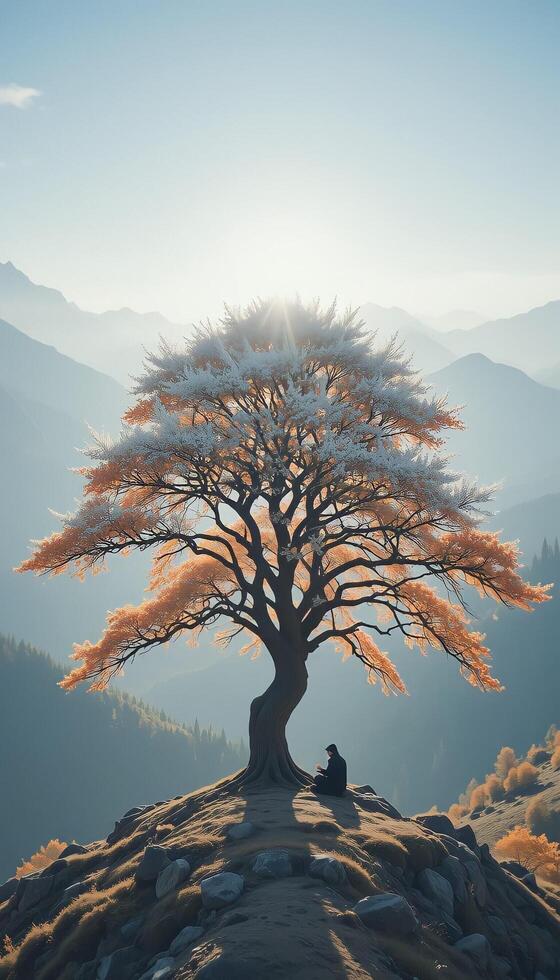 Whispers of White Leaves on the Mountain Peak photo