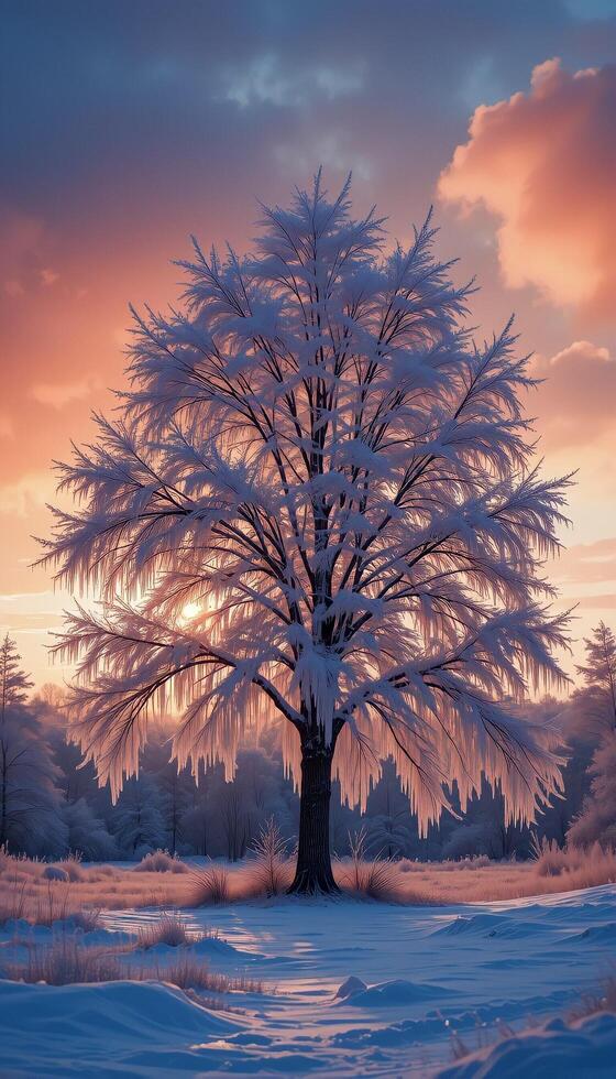The Silent Tree Under Snowfall photo