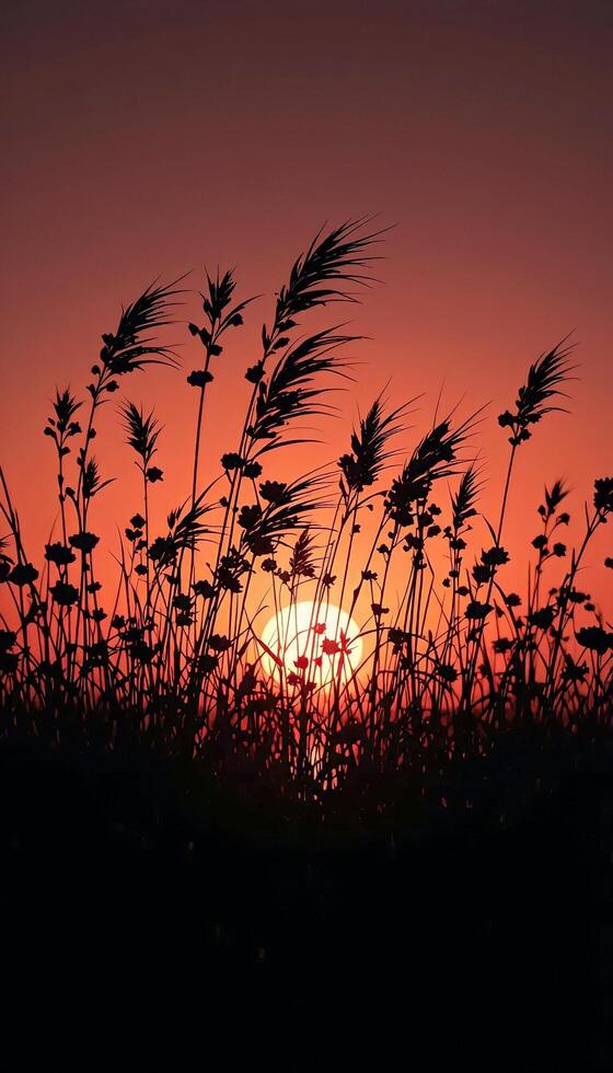 Tranquil Sunset Silhouettes of Wild Plants photo