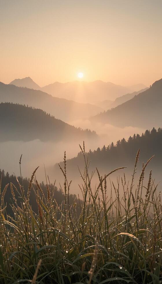 Tranquil Mountains Wrapped in Fog photo