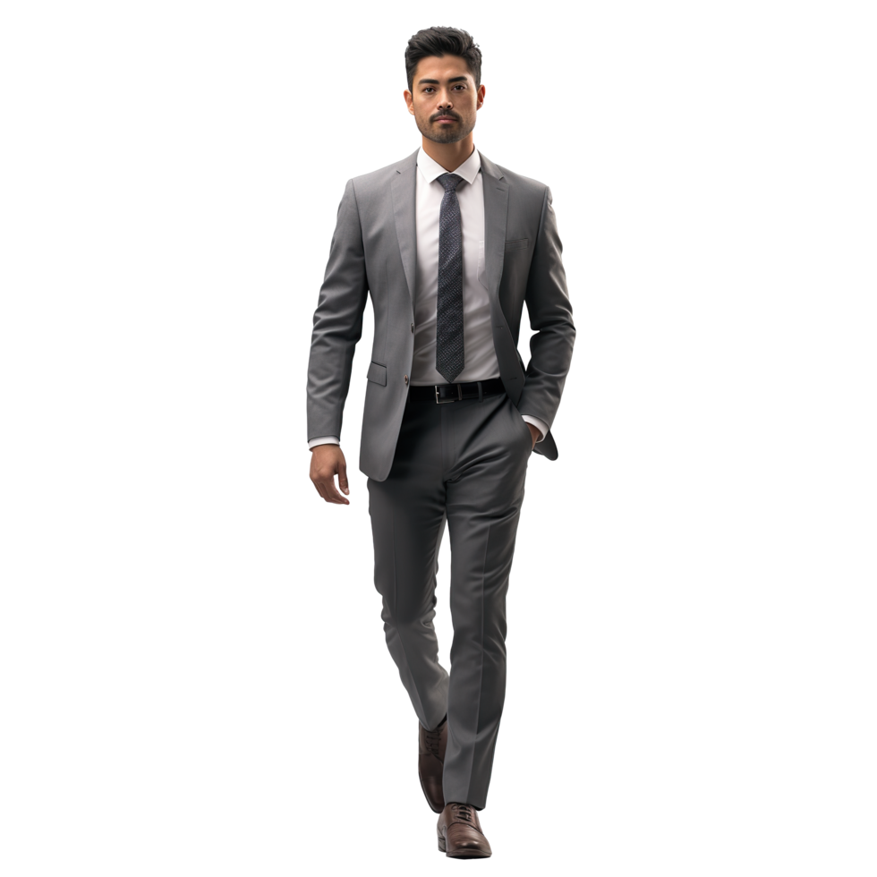 Full body man in a suit walking in front of a transparent background png