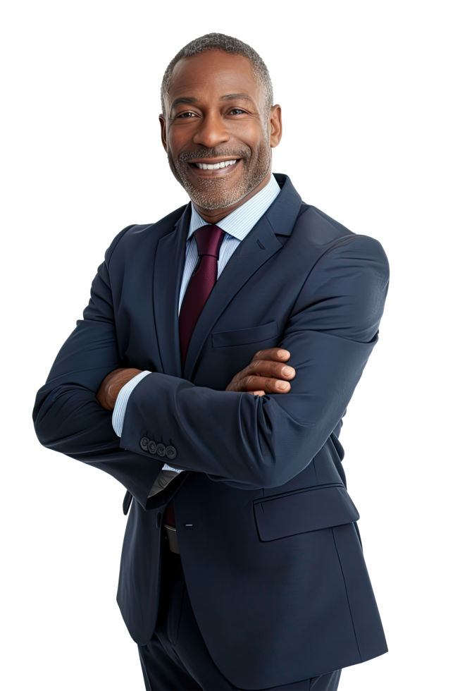 Portrait black man in a suit and tie Stand with arms crossed png