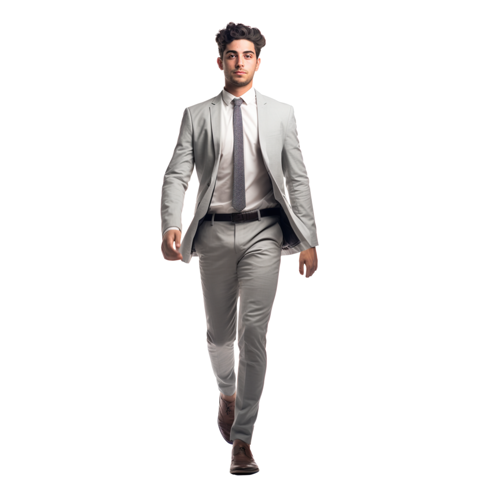 Full body man in a suit and tie walking png