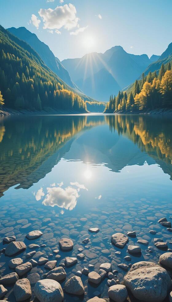 Sunlit Reflections on a Tranquil Lake photo