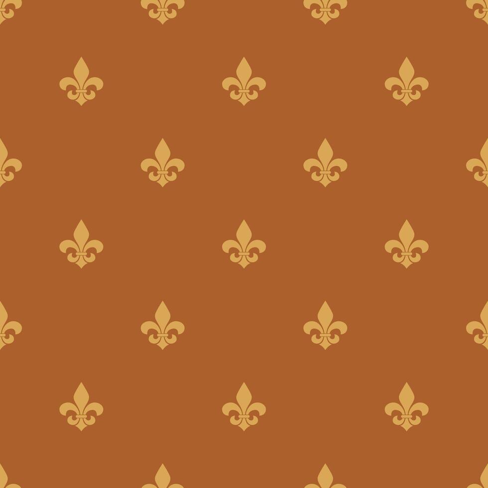 A brown and gold fleur de lis wallpaper pattern vector